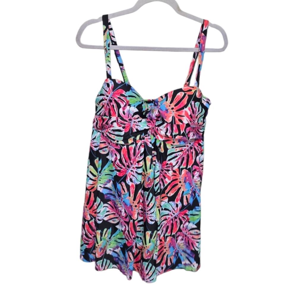 Nicole Miller Floral Print Women's Flyaway Tropical Print Swimsuit Plus Size 3X‎ - Picture 2 of 11